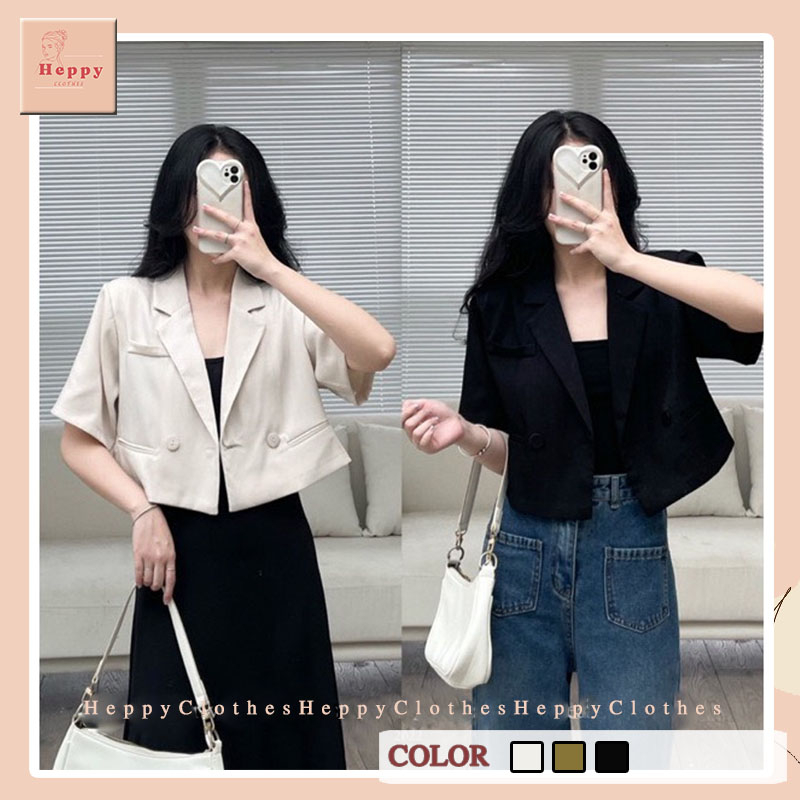 Áo Blazer côc tay dáng croptop 2 cúc Heppy _AoLBZA079_P0K4