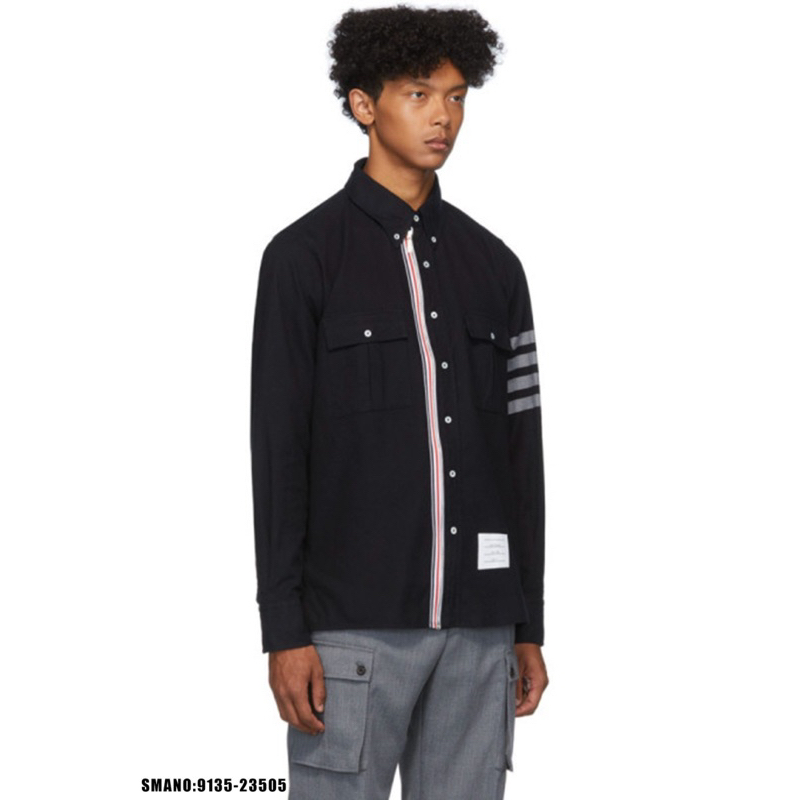 Áo SOMI Đen Nam Dài Tay Thome Khoá Zip Vạch Xanh Đỏ Dọc Cúc Dập 4 Sọc Bạc Ông Vải Thô Siêu Cấp Cho các Boy Phố