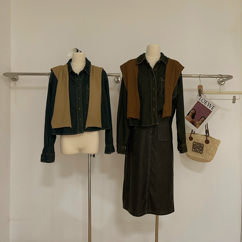 Áo sơ mi bò kèm khăn len