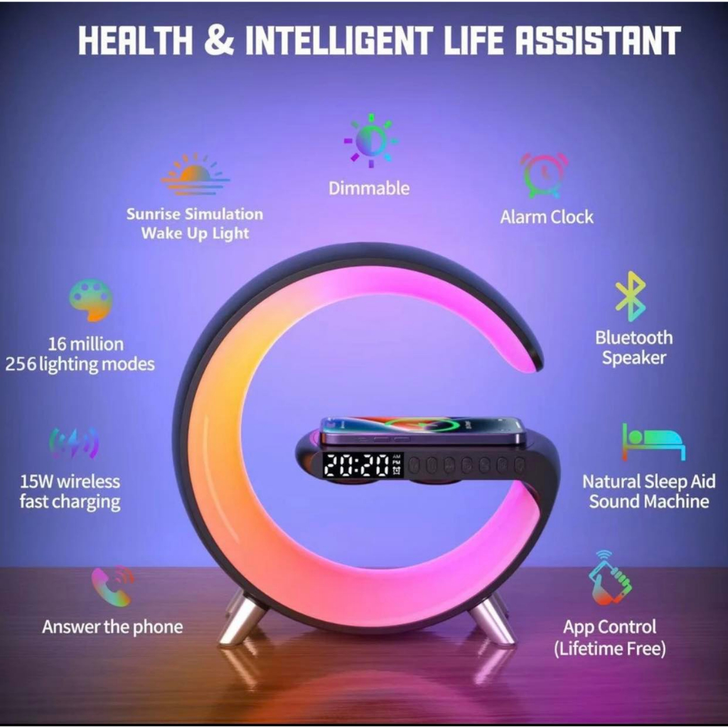 Loa Bluetooth Thông Minh Chữ G, 4 Chức Năng Sạc Không Dây Tích Hợp Đèn Ngủ Đa Chế Độ Ánh Sáng