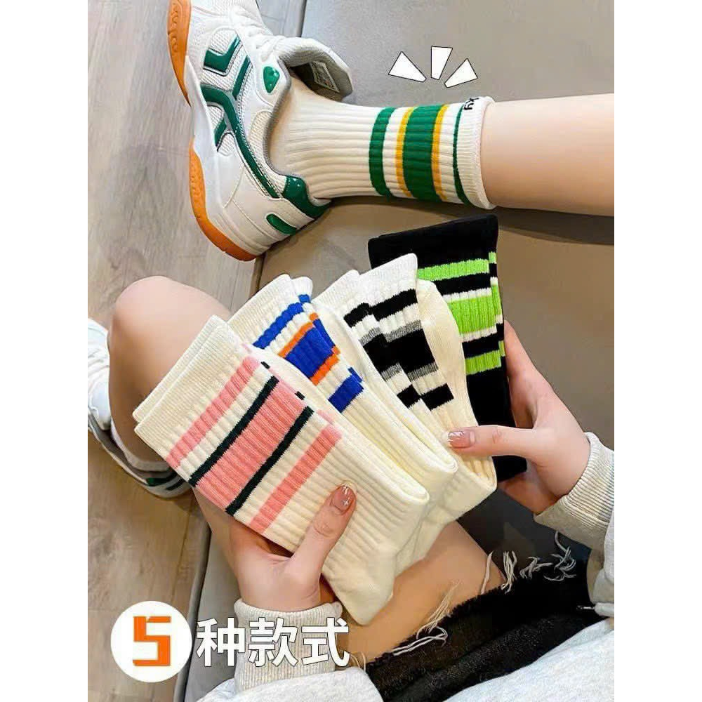 Set 5 Đôi Tất Vớ Cổ Cao Kẻ Cổ Phong Cách Trẻ Trung Năng Động Siêu Hot