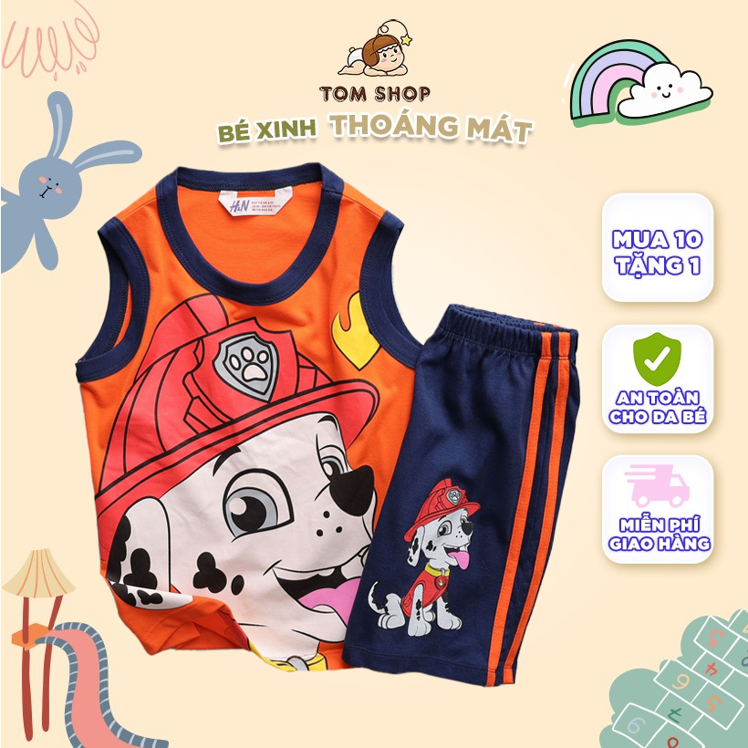 Đồ bộ ba lỗ cho bé trai H&M, áo thun bé trai chất liệu cotton mềm mại, co dãn , thoáng mát cho bé từ 12-24 kg