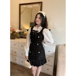 Set áo sơ mi + yếm dạ lông vũ tiểu thư *JESSICA SET* (tặng kèm nơ cài áo)