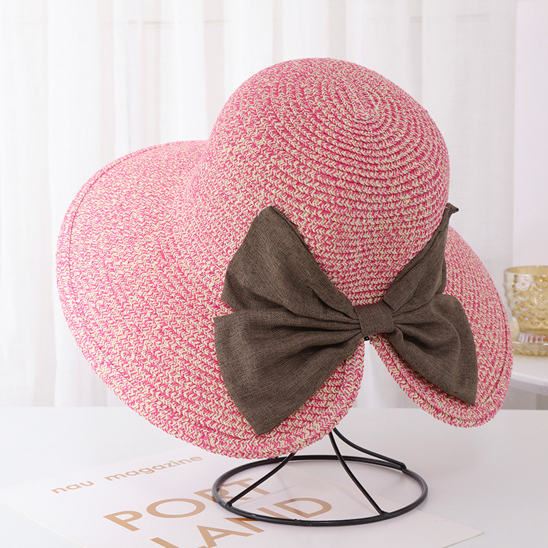 Nón cói mềm phối màu nơ bản lớn vành rộng 9Cm có dây rút bên trong nón