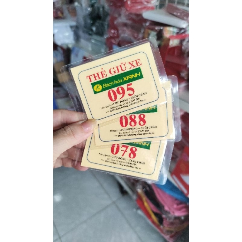 50 thẻ giữ xe in hoàn thiện nội dung. Kích thước 6x8. Chống nước
