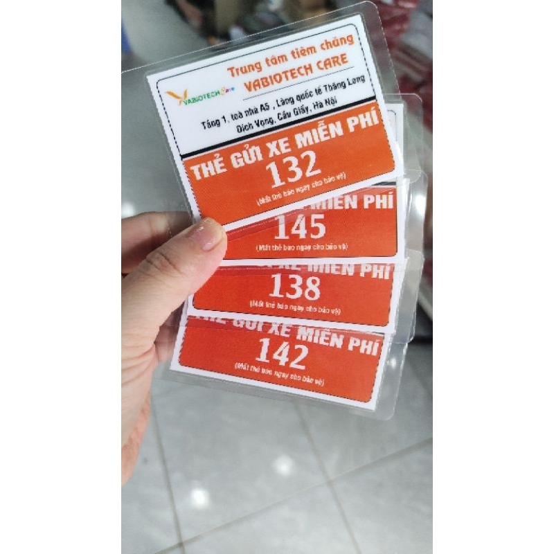 50 thẻ giữ xe in hoàn thiện nội dung. Kích thước 6x8. Chống nước