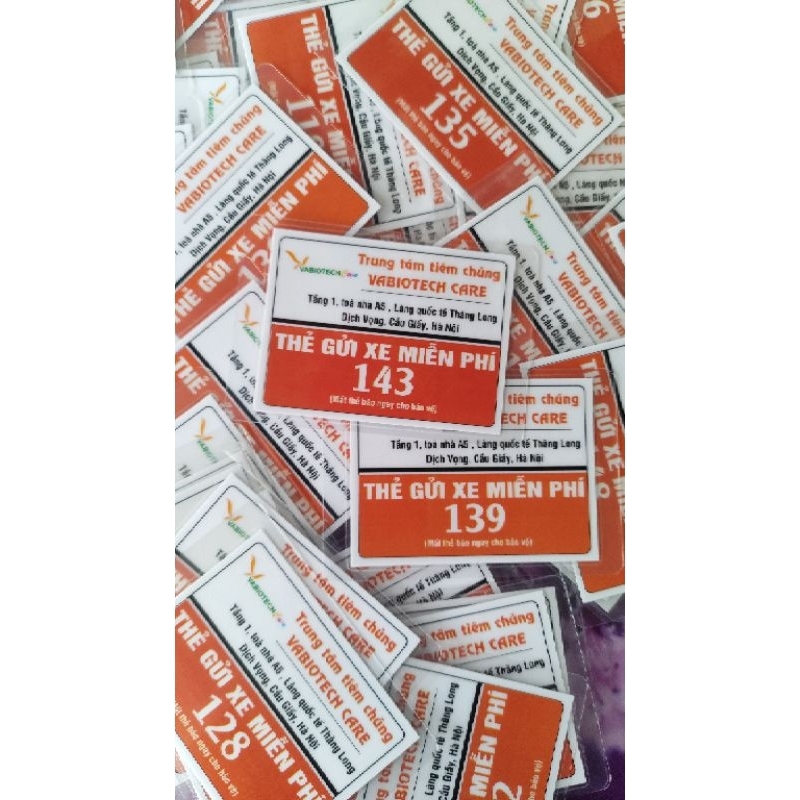 50 thẻ giữ xe in hoàn thiện nội dung. Kích thước 6x8. Chống nước