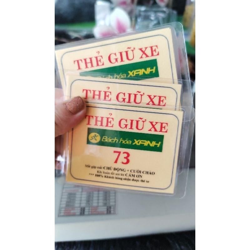 50 thẻ giữ xe in hoàn thiện nội dung. Kích thước 6x8. Chống nước