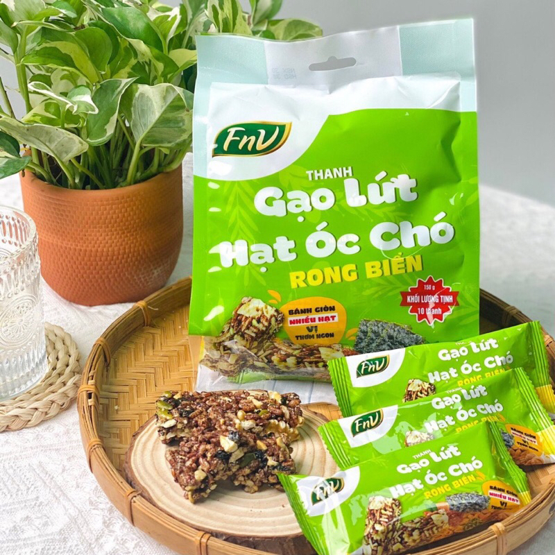 - THANH GẠO LỨT ÓC CHÓ RONG BIỂN FNV 150G - GÓI 10 THANH - ĂN VẶT - HEALTHY - GẠO LỨT ĂN KIÊNG