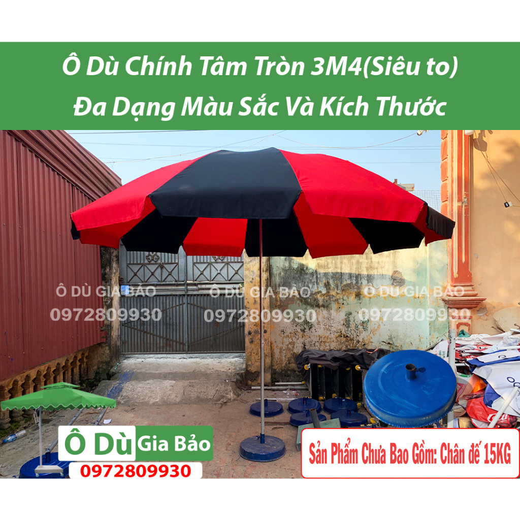 Ô Dù To Che Mưa Che Nắng Ngoài Trời Đường Kính 3M4 12nan Siêu to( Chưa bao gồm chân đế 15kg)