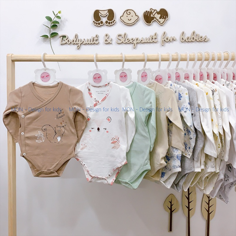 Bodysuit VẠT CHÉO cho bé, bộ body chip dài tay cài cúc vải ORGANIC cotton hàng xuất dư Petit.Beguin