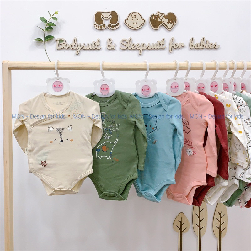 Bodysuit VẠT CHÉO cho bé, bộ body chip dài tay cài cúc vải ORGANIC cotton hàng xuất dư Petit.Beguin