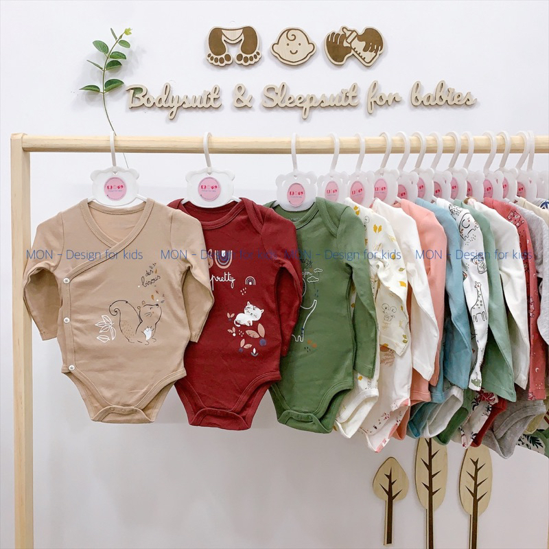Bodysuit VẠT CHÉO cho bé, bộ body chip dài tay cài cúc vải ORGANIC cotton hàng xuất dư Petit.Beguin