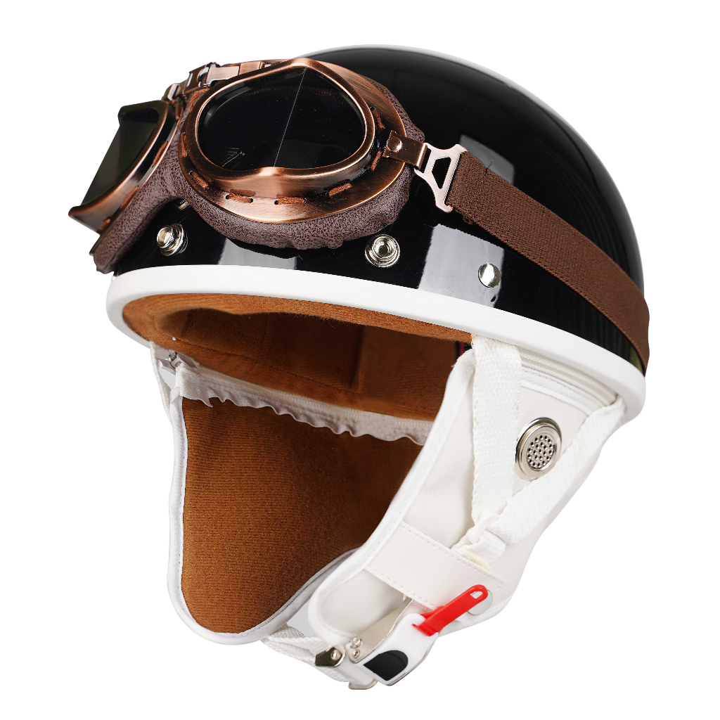 Mũ bảo hiểm Napoli Pug Ver.2 - White cao cấp phong cách Nhật Bản - Grossy Black