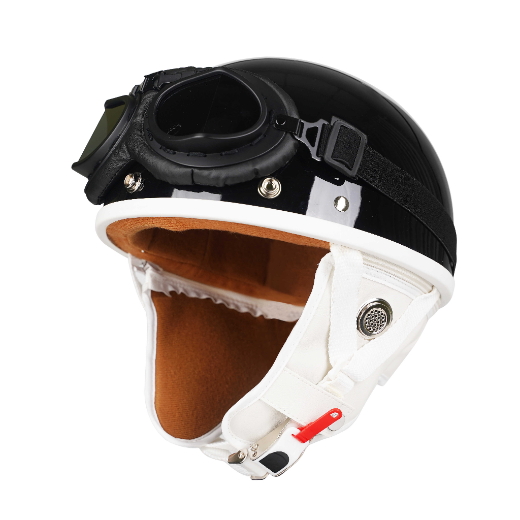 Mũ bảo hiểm Napoli Pug Ver.2 - White cao cấp phong cách Nhật Bản - Grossy Black