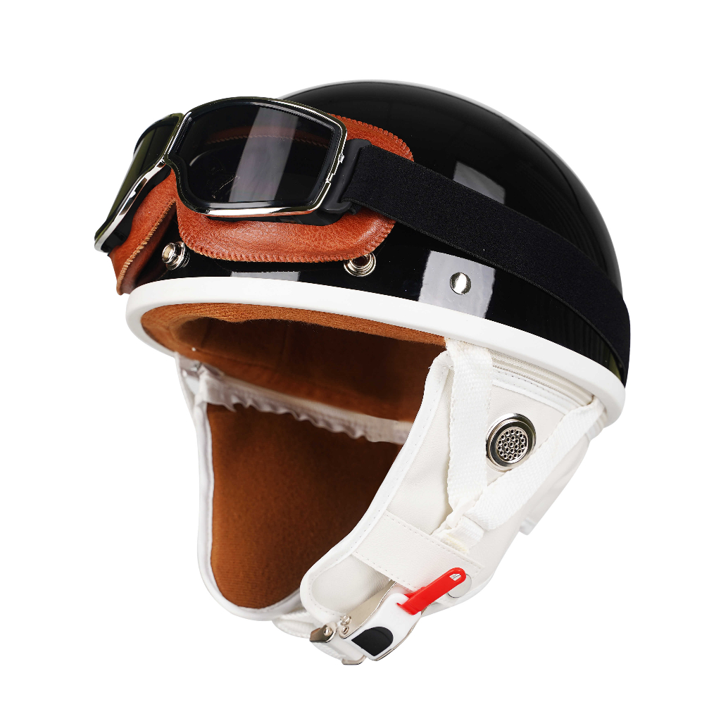 Mũ bảo hiểm Napoli Pug Ver.2 - White cao cấp phong cách Nhật Bản - Grossy Black