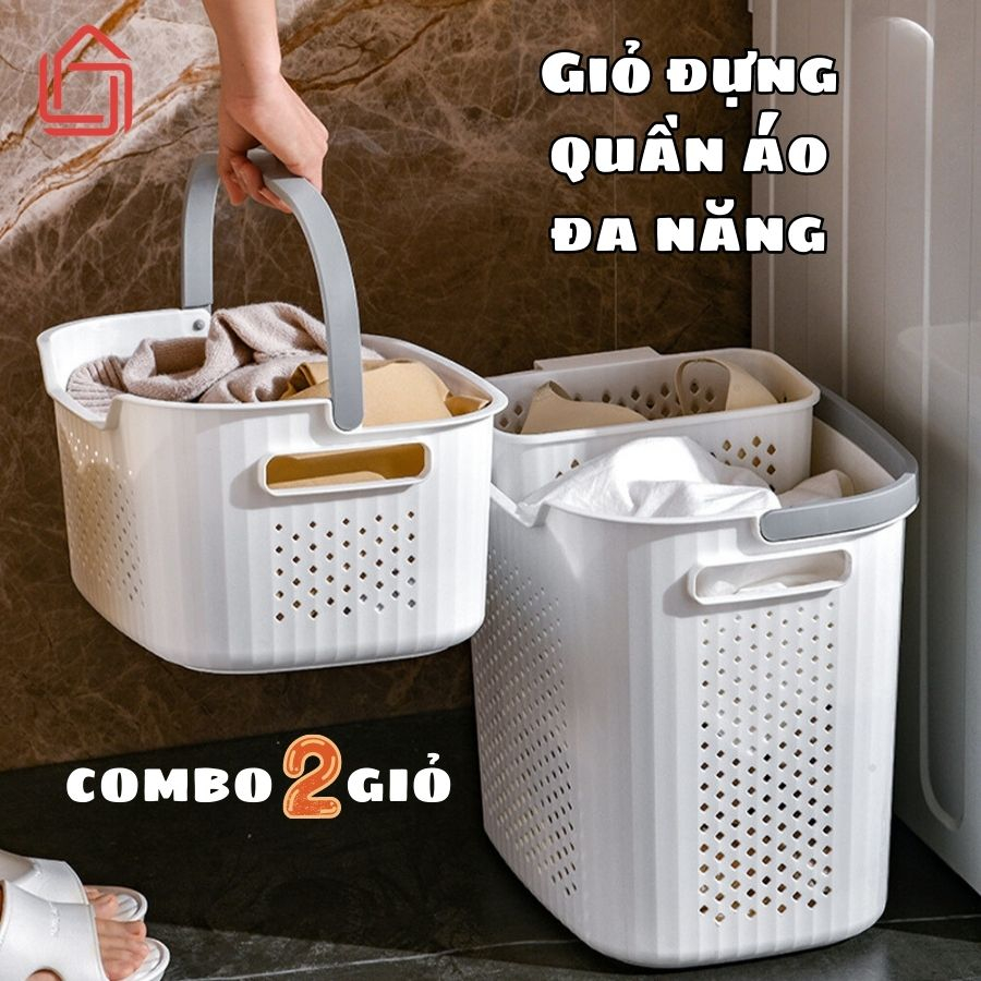 Giỏ đựng quần áo bẩn đa năng, kết hợp giỏ nhỏ đựng đồ lót, có quai xách nhựa PP cứng cáp thiết kế hiện đại