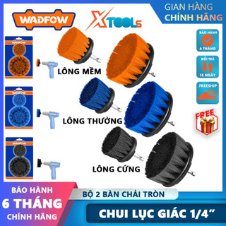 Bộ 2 bàn chải tròn WADFOW lông mềm/thường/cứng, chuôi lục giác 1/4"" chuyên dùng làm sạch các bề mặt - chính hãng