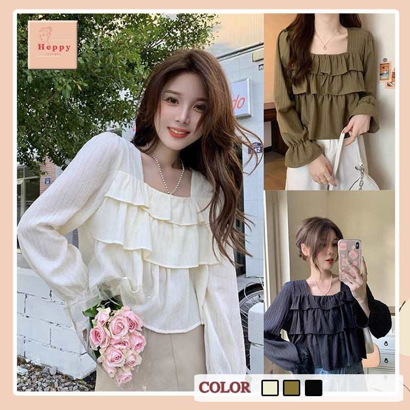 Áo babydoll bèo tầng Heppy chất đũi gân _Aobbdbeo00788_P2K8