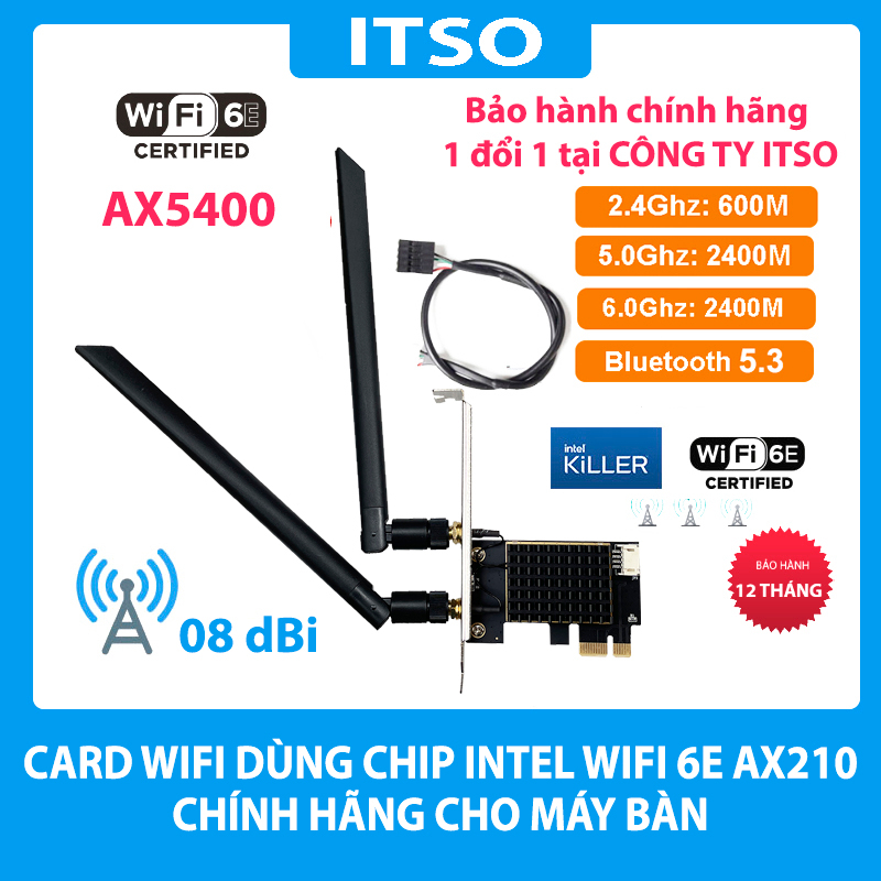 Card WIFI Intel AC 3168 7265 9260 AX200 AX210 có tản nhiệt cho máy bàn