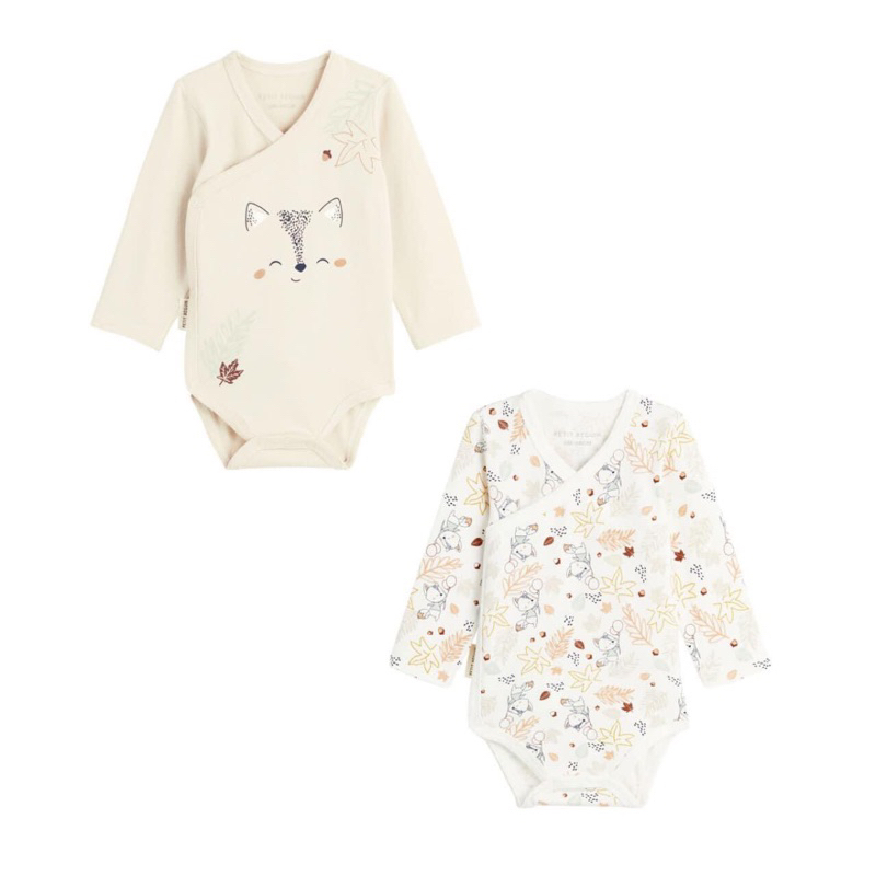 Bodysuit VẠT CHÉO cho bé, bộ body chip dài tay cài cúc vải ORGANIC cotton hàng xuất dư Petit.Beguin