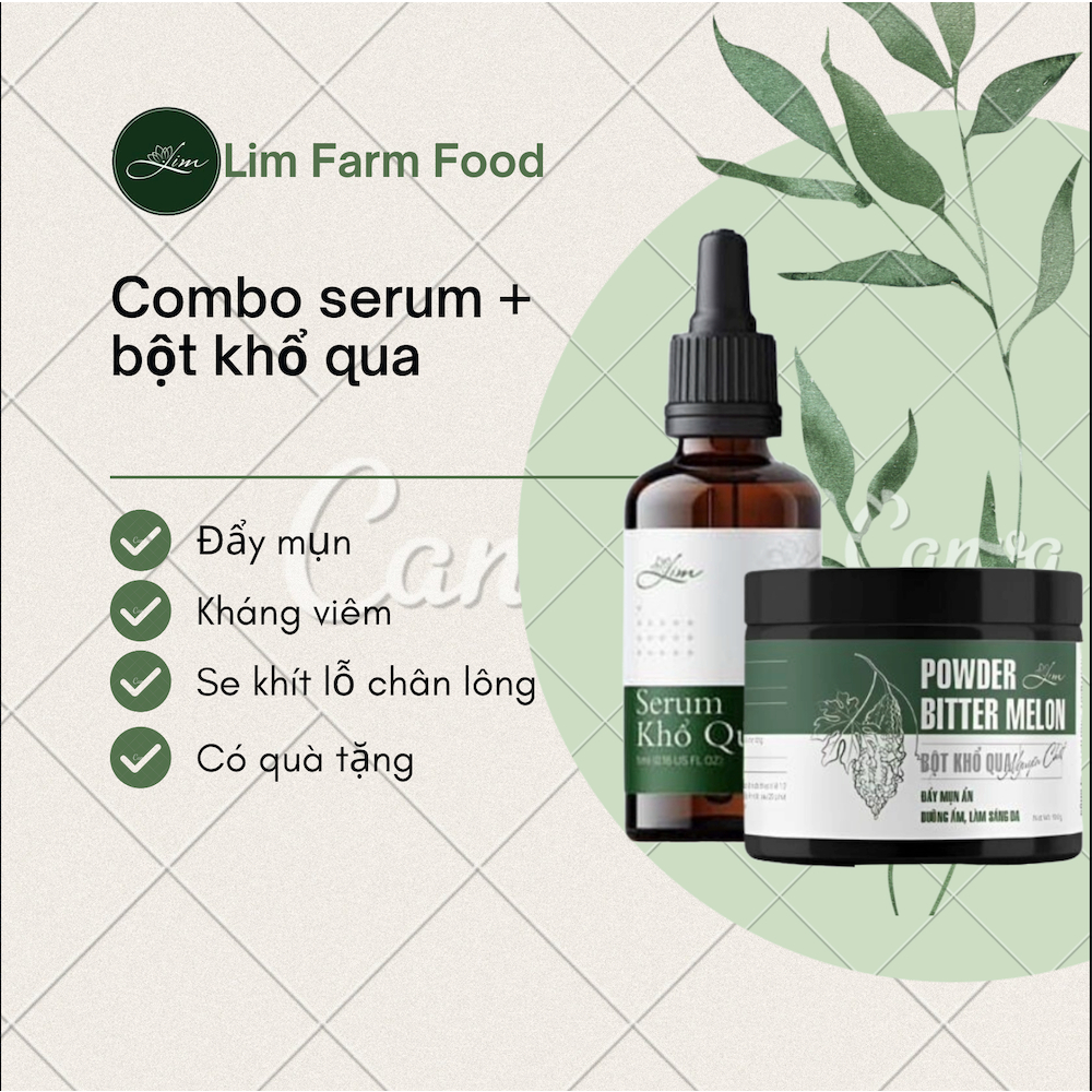 Combo serum khổ qua mướp đắng, bột khổ qua handmade Lim - 100% từ thiên nhiên - chăm sóc da