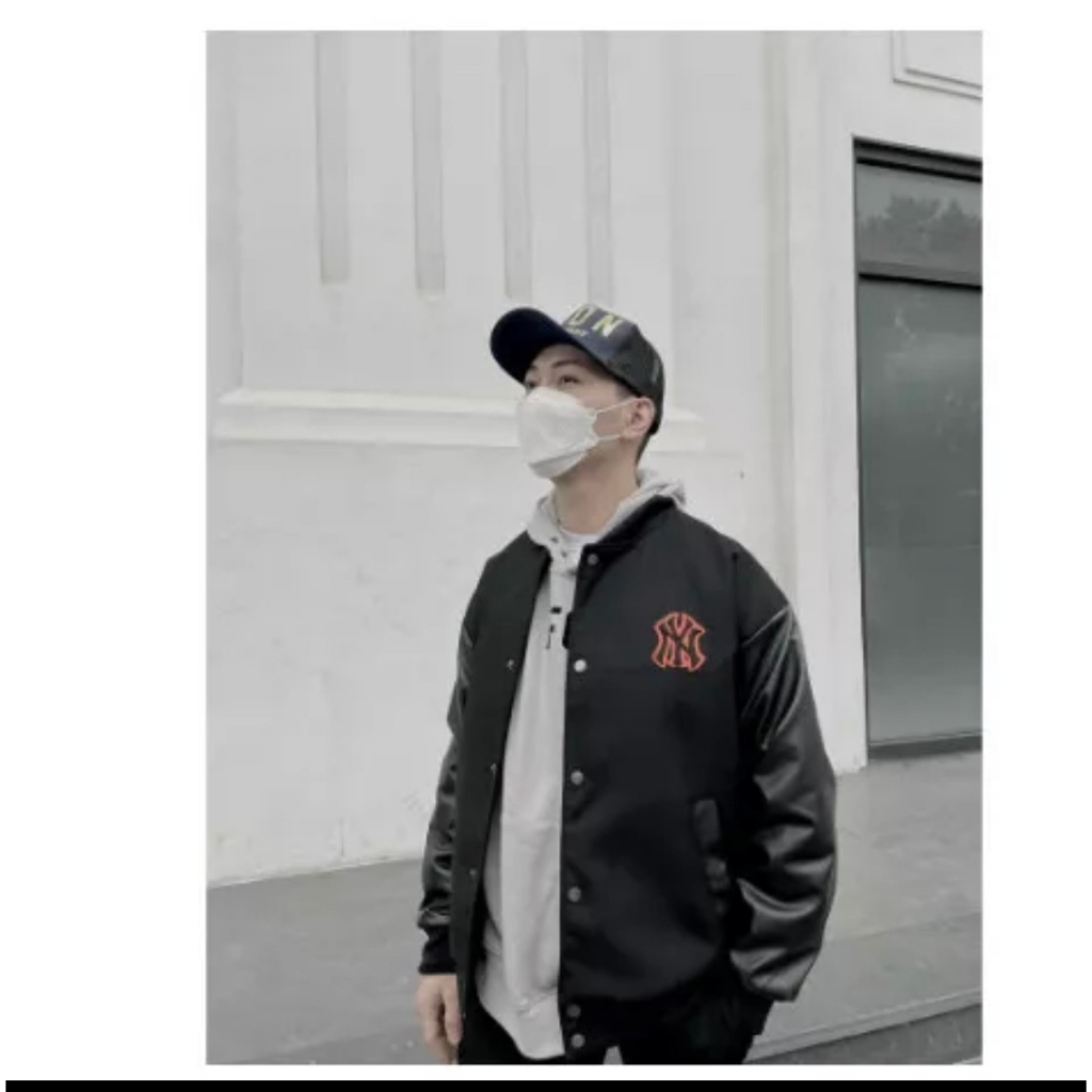 Áo varsity jacket MLB NY vải nỉ dày dặn phối tay da,Áo bomber nỉ form chuẩn nam nữ phong cách boy phố