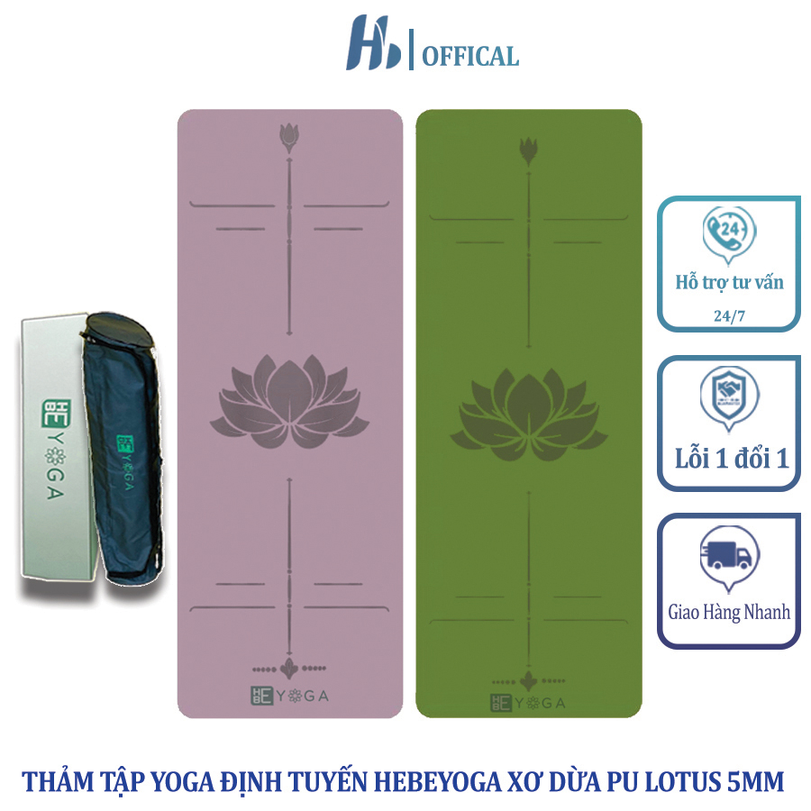 Thảm Tập Yoga Định Tuyến Hebeyoga Xơ Dừa Pu Cao Su 5mm Đế Đen Cao Cấp