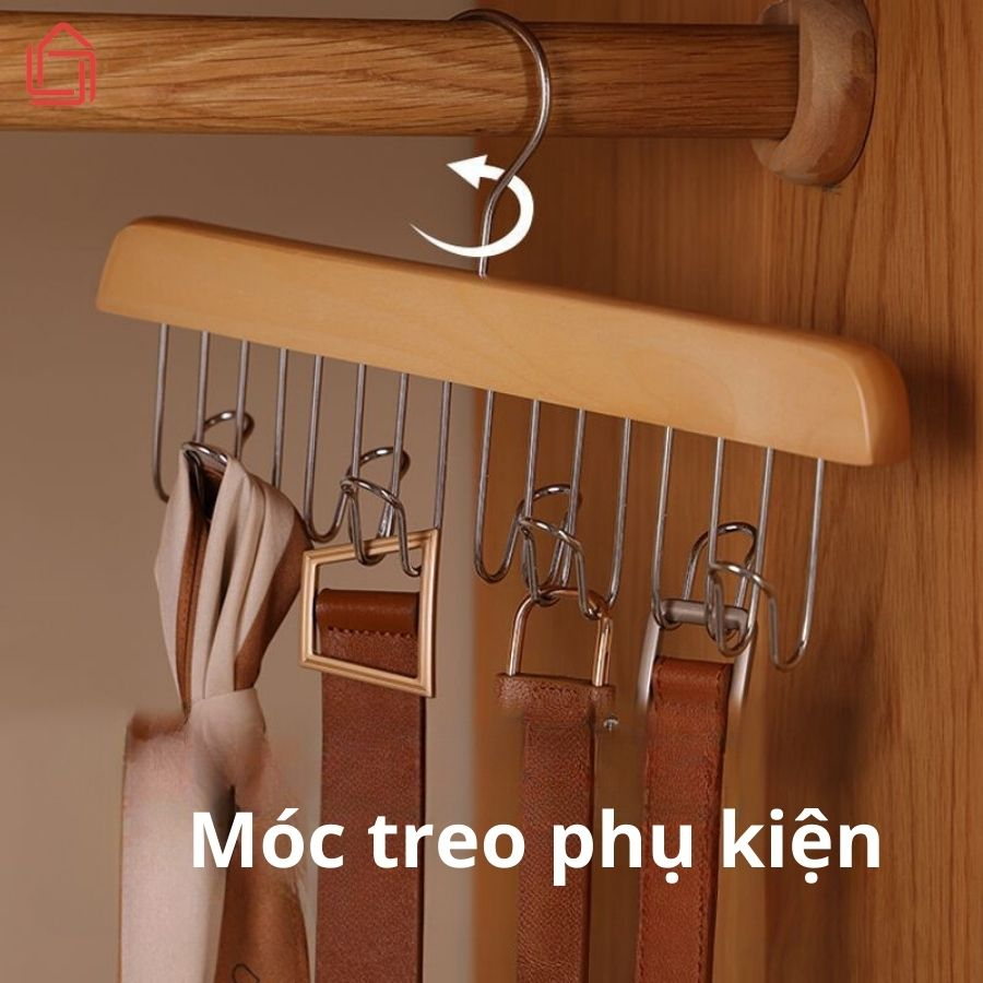 Móc gỗ treo đồ lót, khăn, thắt lưng, cà vạt, áo hai dây, phụ kiện đa năng tiện dụng nhamovn