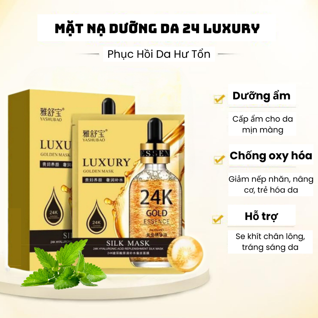 Mặt Nạ Vàng 24K Luxury Silk Mask Nội Địa Tung Dưỡng Ẩm Trắng Sáng Da Giảm Mụn Thâm Tái Tạo Collagen Nâng Cơ Da Mặt 25ml