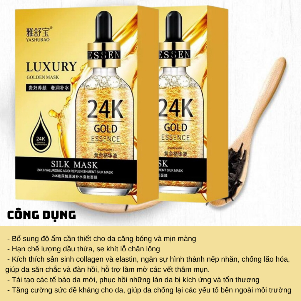 Mặt Nạ Vàng 24K Luxury Silk Mask Nội Địa Tung Dưỡng Ẩm Trắng Sáng Da Giảm Mụn Thâm Tái Tạo Collagen Nâng Cơ Da Mặt 25ml