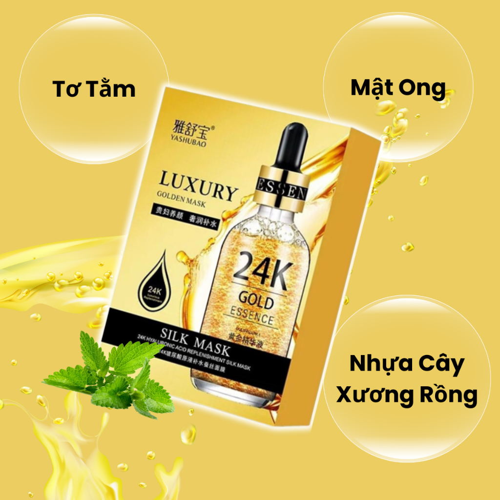 Mặt Nạ Vàng 24K Luxury Silk Mask Nội Địa Tung Dưỡng Ẩm Trắng Sáng Da Giảm Mụn Thâm Tái Tạo Collagen Nâng Cơ Da Mặt 25ml