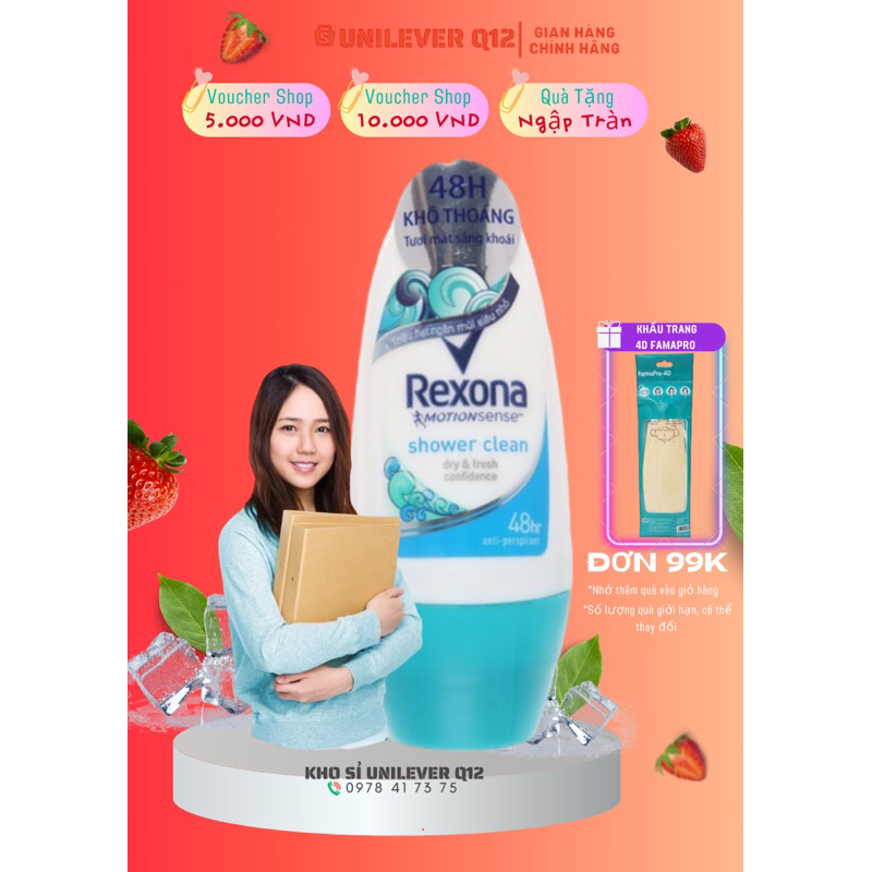 Lăn ngăn mùi Rexona cho Nữ Shower Clean tươi mát sảng khoái - Chai 50ml