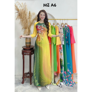 Bộ áo Dài lụa Nhật truyền thống in họa tiết 3D