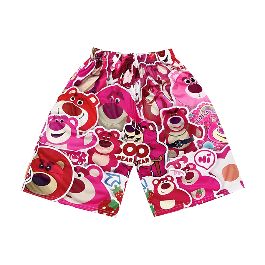 Quần đùi hoạt hình Gấu Dâu Lotso nhiều mẫu, quần short unisex phom rộng