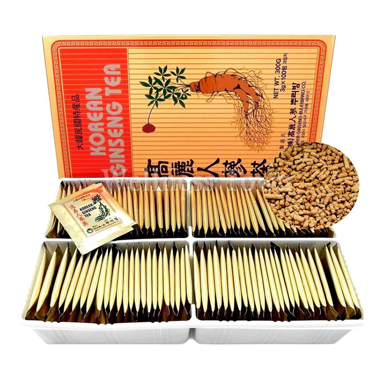 Trà Sâm Hàn Quốc Korean Ginseng Tea, trà sâm hộp gỗ / hộp giấy - Hộp 100 Gói x 3g và Trà hoa sâm Hàn Quốc