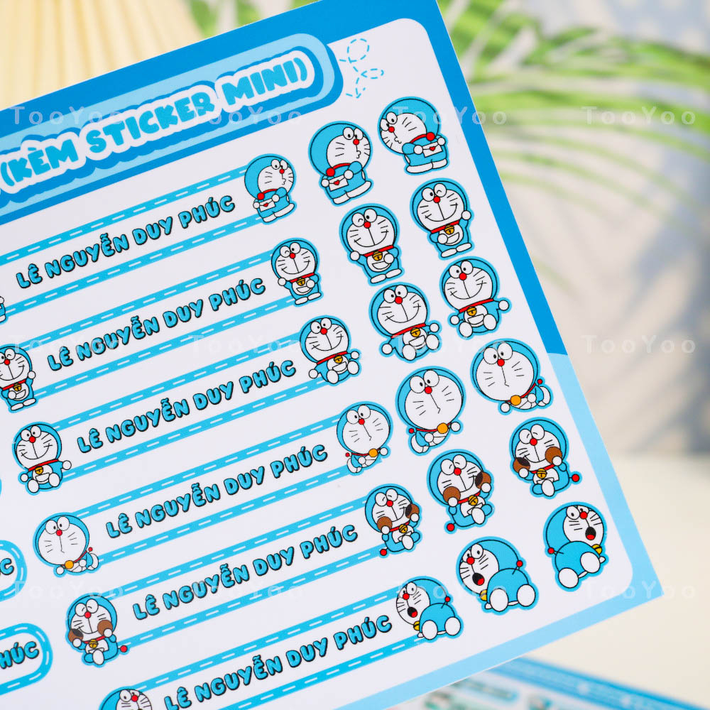 Nhãn tên Doraemon in theo yêu cầu dán đồ dùng học tập dễ thương cute TooYoo BK00274