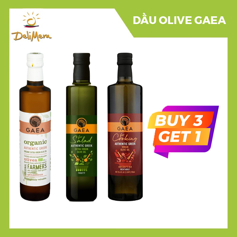Dầu olive siêu nguyên chất hữu cơ/dành cho salad/dành cho nấu ăn nhãn hiệu GAEA 500ml - MUA 3 TẶNG 1