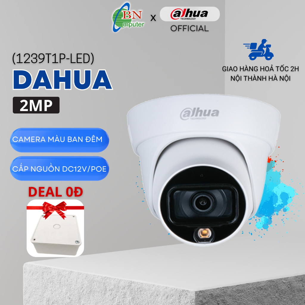 Camera IP Full color Dahua DH-IPC-HDW 1239T1P-LED Full-Color 2MP dome camera có màu