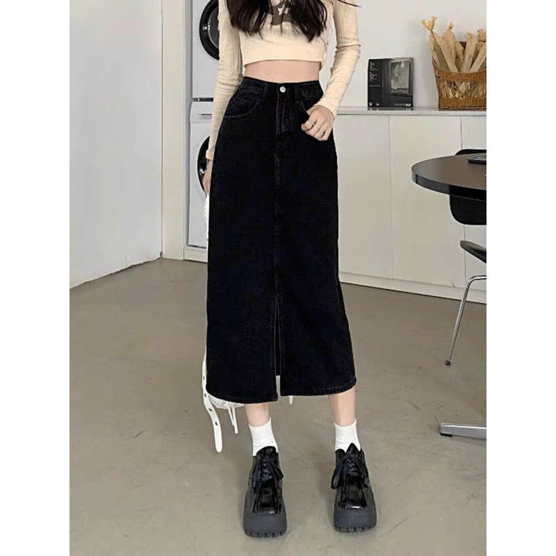 CHÂN VÁY JEAN DÁNG DÀI ĐEN bigsize