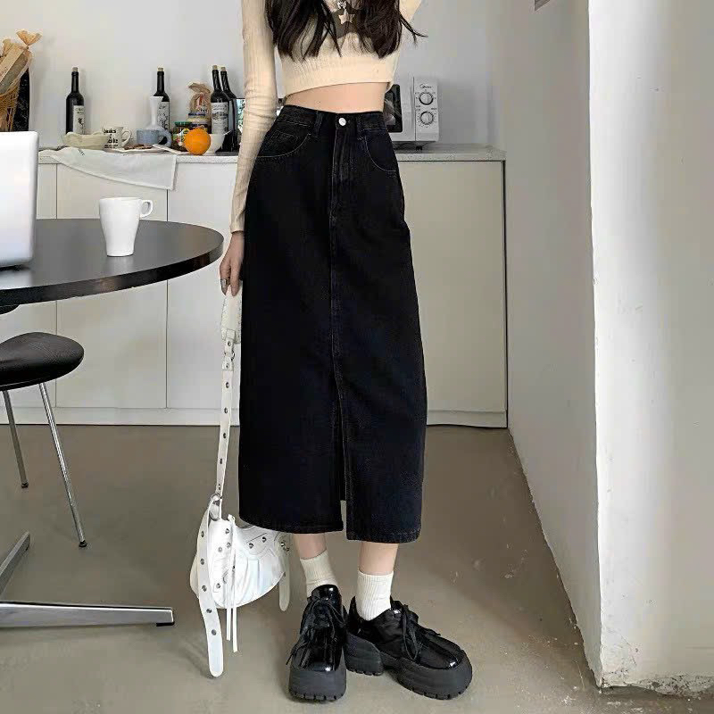 CHÂN VÁY JEAN DÁNG DÀI ĐEN bigsize