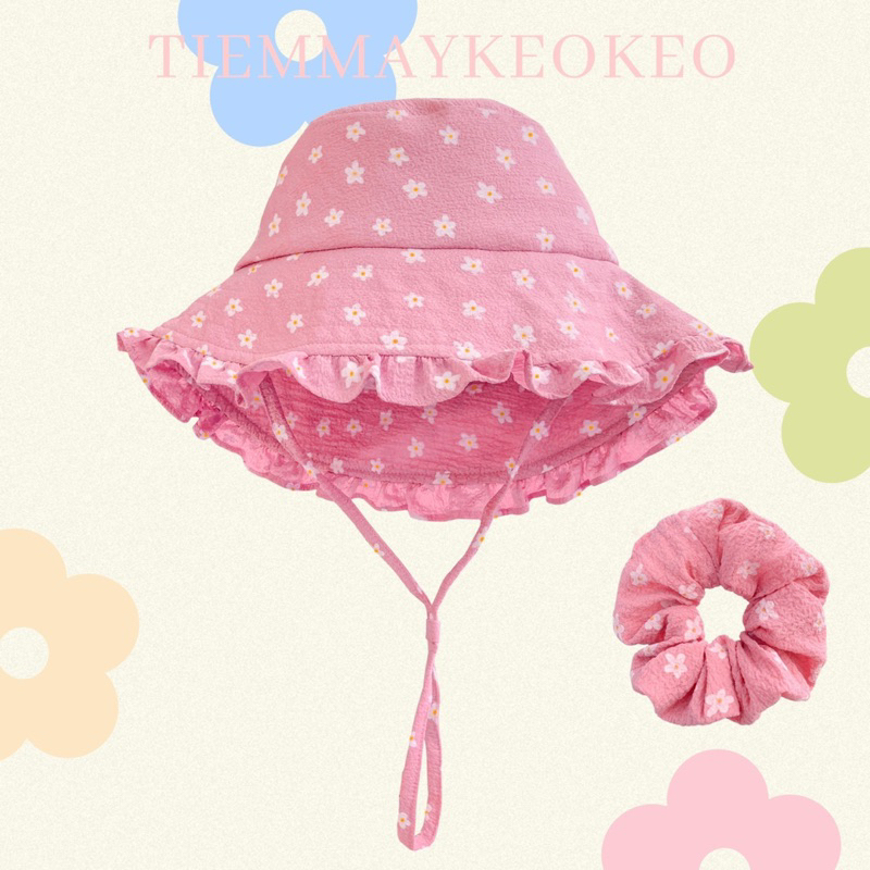 Mũ vải hoa cúc mùa hè bèo nhún TIEMMAYKEOKEO vải xốp nhăn mềm thời trang cho nữ du lịch mũ picnic dễ thương pastel