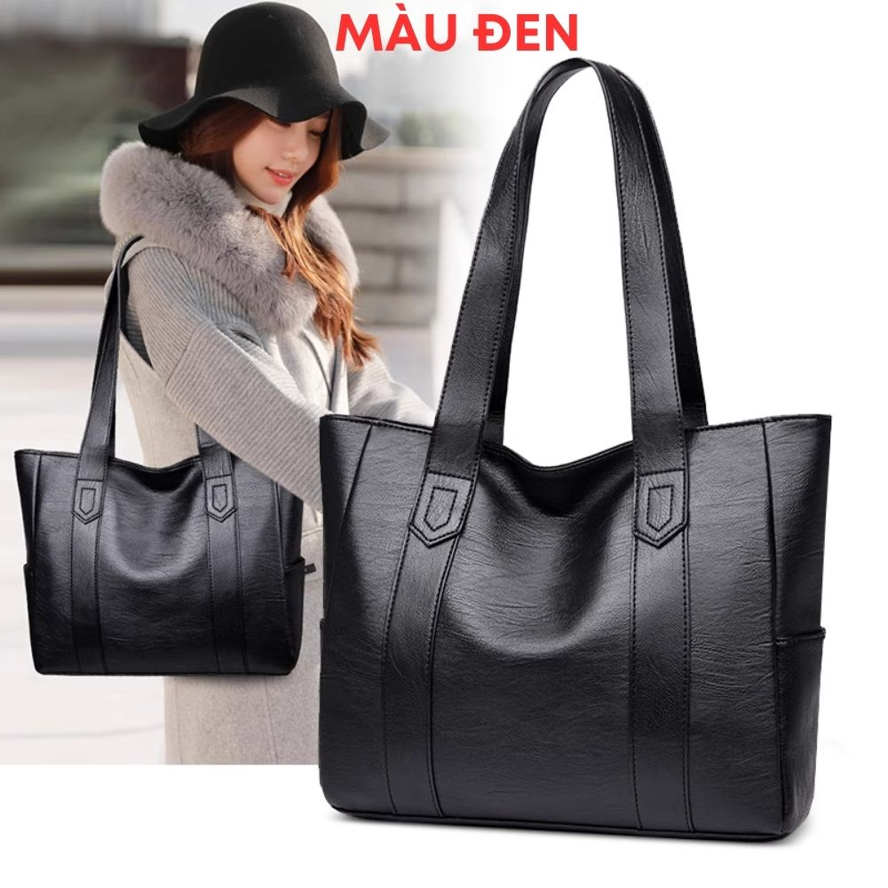 Túi xách nữ công sở đeo vai màu đen da PU bóng đẹp đi làm vừa laptop 15.6 inch size 42 cm ROSASO TX100