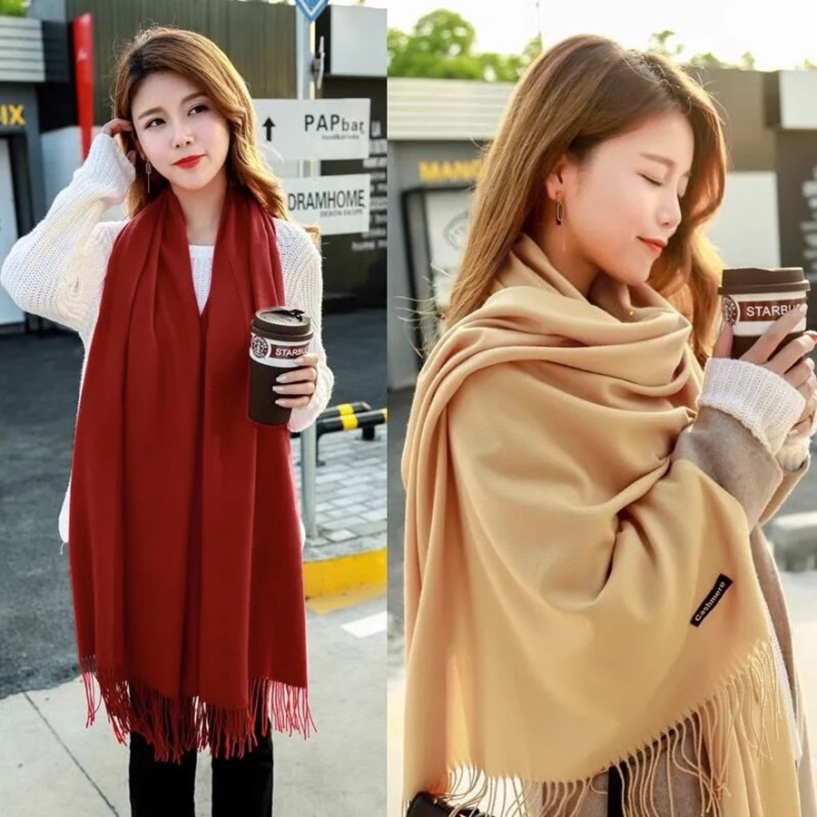 Khăn Quàng Cổ Nữ Jussy Fashion Cao Cấp Chất Len Cashmere Dày Mịn Ấm Áp Nhiều Màu Hot Trend Kích Thước 180x68cm