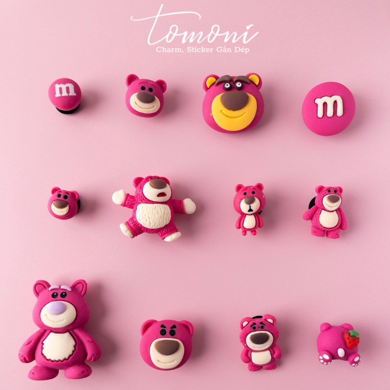 Sticker Gắn Dép, Hình Charm Trang Trí Giày Dép Hình Gấu Dâu Dễ Thương HQ22