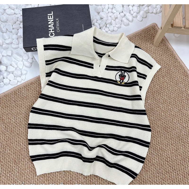 Áo polo len mongtoghi tay hến , logo thêu mickey , kèm video và ảnh thật