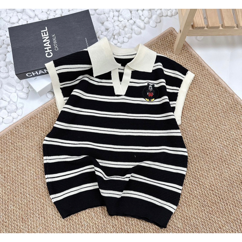 Áo polo len mongtoghi tay hến , logo thêu mickey , kèm video và ảnh thật