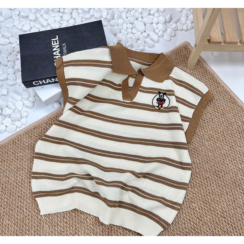 Áo polo len mongtoghi tay hến , logo thêu mickey , kèm video và ảnh thật