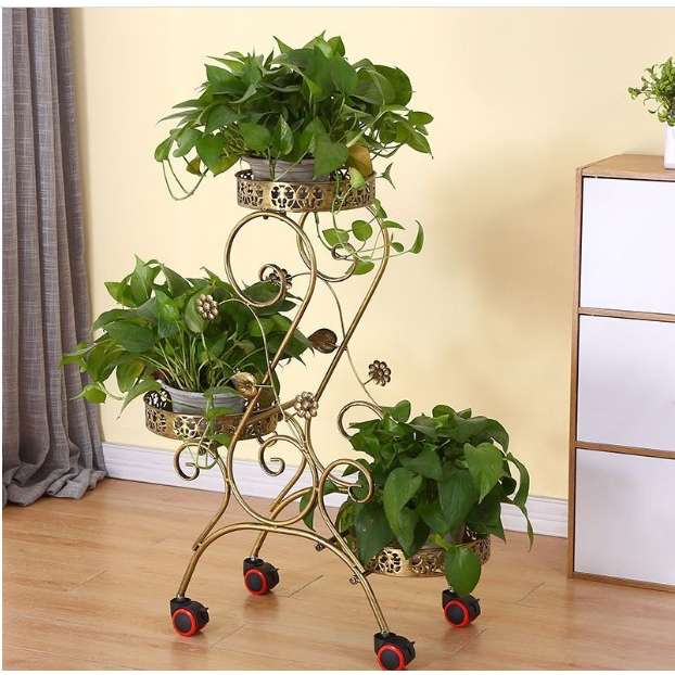 Kệ Để Chậu Hoa Cây Cảnh 3 Tầng Có Bánh Xe Di Chuyển Kèm Phanh Xinh Lung Linh