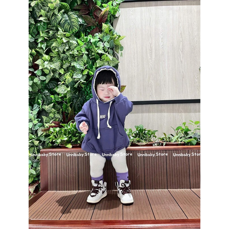 Bộ Áo Liền Quần Mùa Đông Bằng Lông Cừu Có Mũ Trùm In Chữ cho Bé